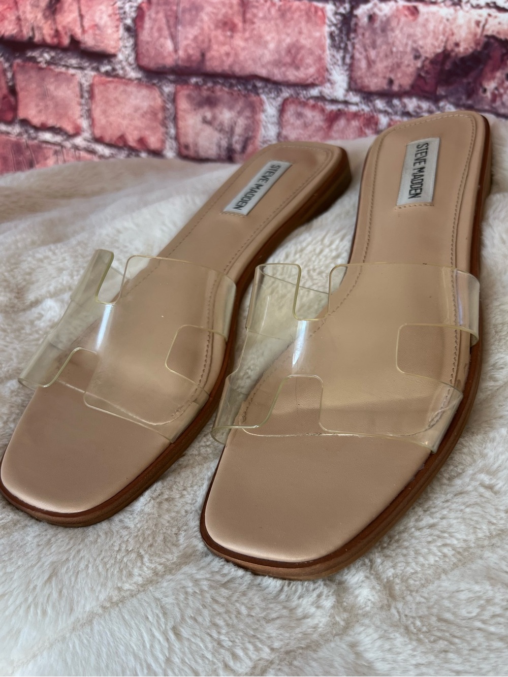 Steve Madden Clear Strap Nude Slide Sandals